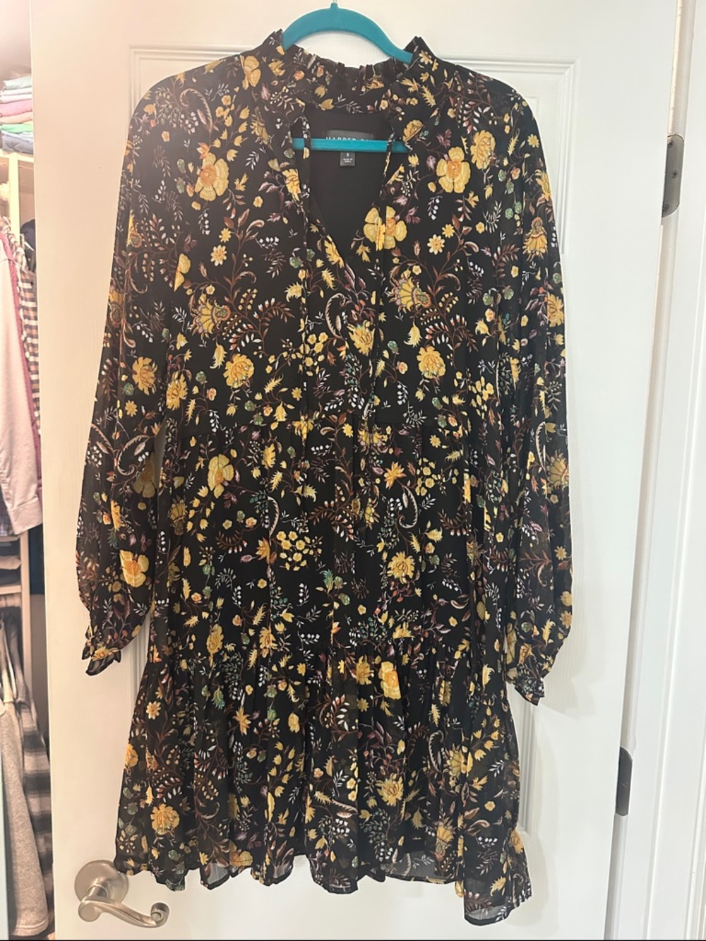Harper Black Dress with Yellow and Rust Floral Print